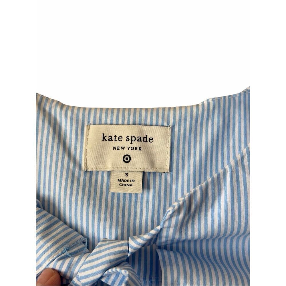 Kate Spade Striped Puff Sleeve Top Small White Blue Bow Tie - Picture 5 of 9
